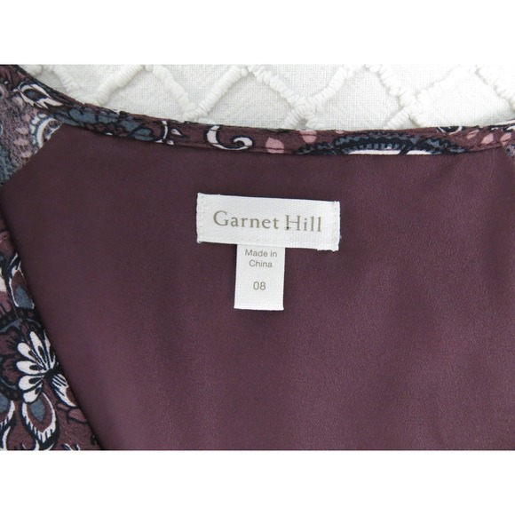 Garnet Hill Paisley Boho Dress 8 V-Neck Pocket-Detail Brown Flowy Hippie - Picture 7 of 9